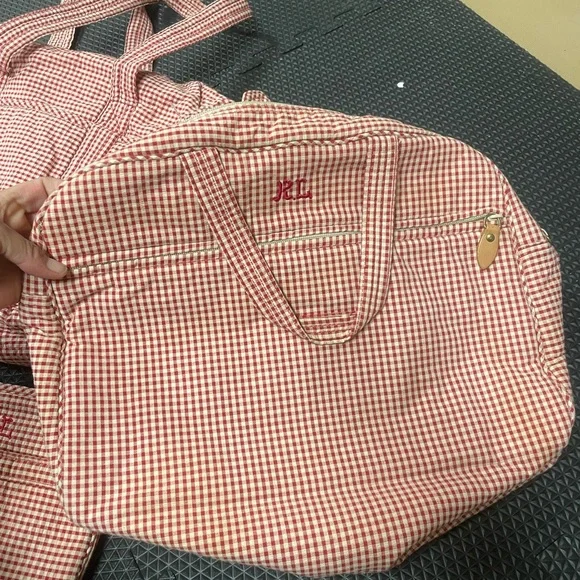 Vintage Ralph Lauren Red Travel Bags Set of 3 gingham - Picture 16 of 17